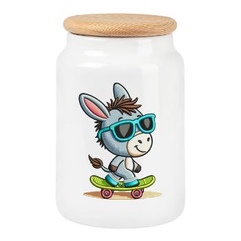 Cool Skater Donkey Tee - Cookie Jar with Wooden Lid - white - Front