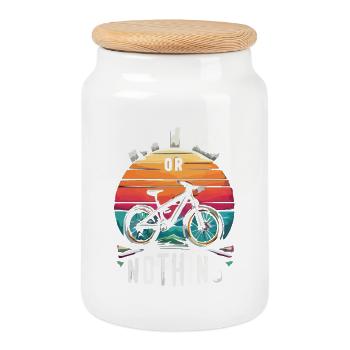 Mountain Bike Adventure Quote Design - Cookie Jar with Wooden Lid - white - Front