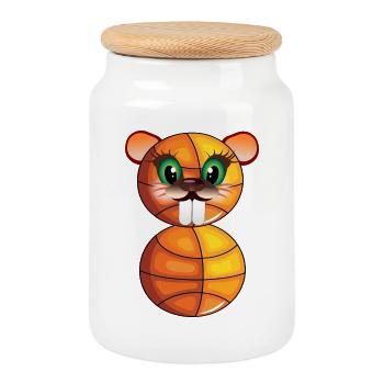 8. Geburtstag - Basketball Biber - ACHT - Keksdose mit Holzdeckel - Weiß - Vorne