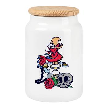 Animal Lover, Pet, Zoo, Tropical, Parrot, Bird - Cookie Jar with Wooden Lid - white - Front