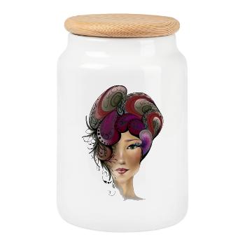 Portrait - Cookie Jar with Wooden Lid - white - Front