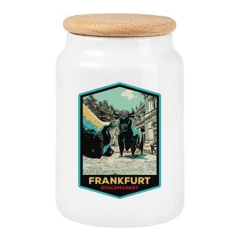 Striking sculpture at the Frankfurt Stock Exchange - Cookie Jar with Wooden Lid - white - Front