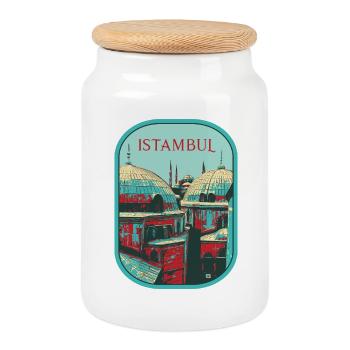 Majesty of Istanbul: Sublime Mosque - Cookie Jar with Wooden Lid - white - Front