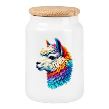 Alpaca - Cookie Jar with Wooden Lid - white - Front