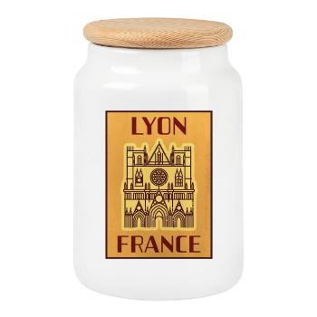 Lyon France Landmark Poster - Cookie Jar with Wooden Lid - white - Front