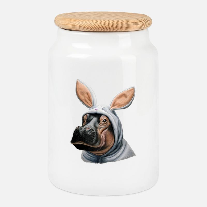Nilpferd Bunny weiß - Keksdose mit Holzdeckel - Weiß