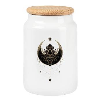 Stunning golden black moon with lotus flower. - Cookie Jar with Wooden Lid - white - Front