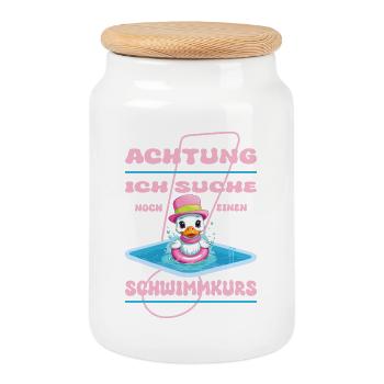 Cute Non-Swimmer Duck - Cookie Jar with Wooden Lid - white - Front