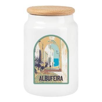 Picturesque street in Albufeira's old town - Cookie Jar with Wooden Lid - white - Front