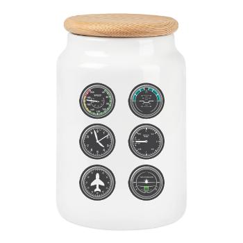 Airplane Flight Instruments - Cookie Jar with Wooden Lid - white - Front