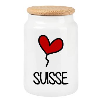 SUISSE. HUMOUR. PAYS. DRAPEAU. GENEVE. LAUSANNE - Boîte à biscuits avec couvercle en bois - blanc - Devant