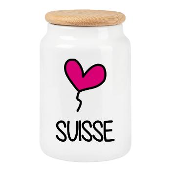 SUISSE. HUMOUR. PAYS - Boîte à biscuits avec couvercle en bois - blanc - Devant