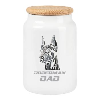 Dobermann Papa Hundekopf - Keksdose mit Holzdeckel - Weiß - Vorne
