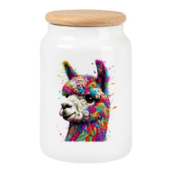 Alpaca - Cookie Jar with Wooden Lid - white - Front