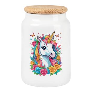 Cute Unicorn - Cookie Jar with Wooden Lid - white - Front