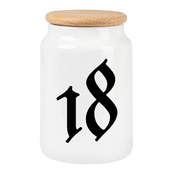 18. 18 JAHRE ALT. 18. JAHRESTAG. 18. GEBURTSTAG. - Keksdose mit Holzdeckel - Weiß - Vorne