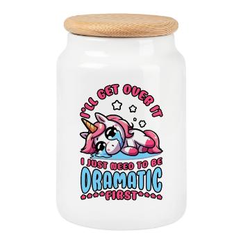 Lazy Crying Unicorn: I Just Need To Be Dramatic - Cookie Jar with Wooden Lid - white - Front