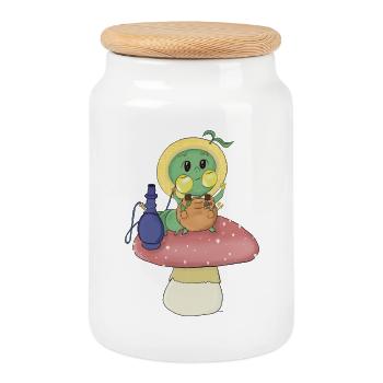 Whimsical Green Caterpillar - Cookie Jar with Wooden Lid - white - Front