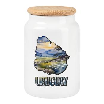 Aquarell Landkarte Uruguay - Keksdose mit Holzdeckel - Weiß - Vorne