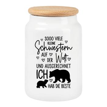 Mädchen Schwestern Bären Beste kleine Schwester - Keksdose mit Holzdeckel - Weiß - Vorne