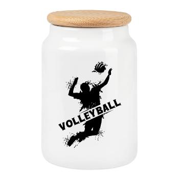 Volleyball explosion player beach volleyball logo - Cookie Jar with Wooden Lid - white - Front