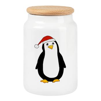 Pingouin de Noël - Boîte à biscuits avec couvercle en bois - blanc - Devant