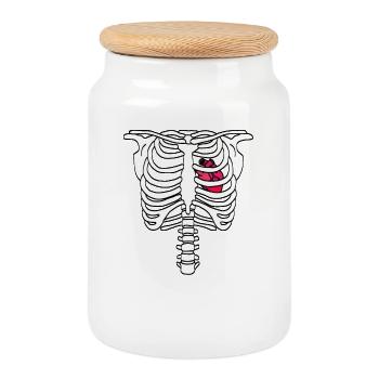 Skeleton rib cage with heart - Cookie Jar with Wooden Lid - white - Front