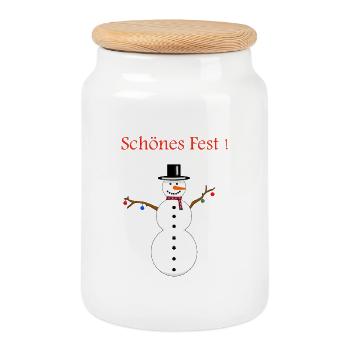 Bonhomme de neige beau festin - Boîte à biscuits avec couvercle en bois - blanc - Devant