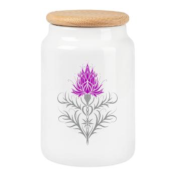 Distel Tattoo Scottish Thistle Botanical Art - Keksdose mit Holzdeckel - Weiß - Vorne