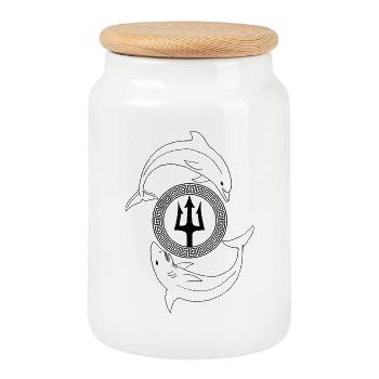 Dauphin et requin (noir) - Boîte à biscuits avec couvercle en bois - blanc - Devant