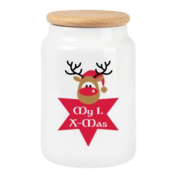 my first Christmas - Cookie Jar with Wooden Lid - white - Front