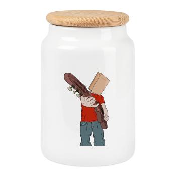 Shy Guitarist - Cookie Jar with Wooden Lid - white - Front