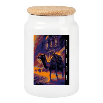 Petra in Jordan - Cookie Jar with Wooden Lid - white - Front
