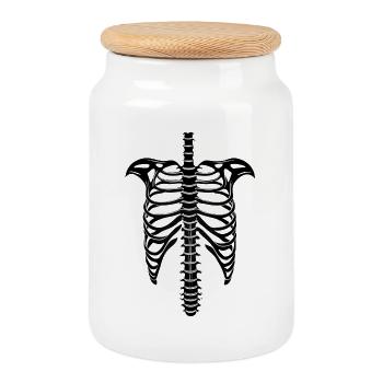Halloween, ribcage, skeleton - Cookie Jar with Wooden Lid - white - Front