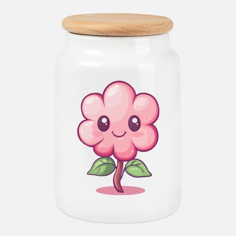 Fröhliche Blume - Keksdose mit Holzdeckel - Weiß