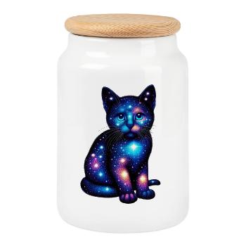 Cat - Cookie Jar with Wooden Lid - white - Front