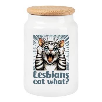 Lesbians eat what? Cat Cat Gift - Cookie Jar with Wooden Lid - white - Front