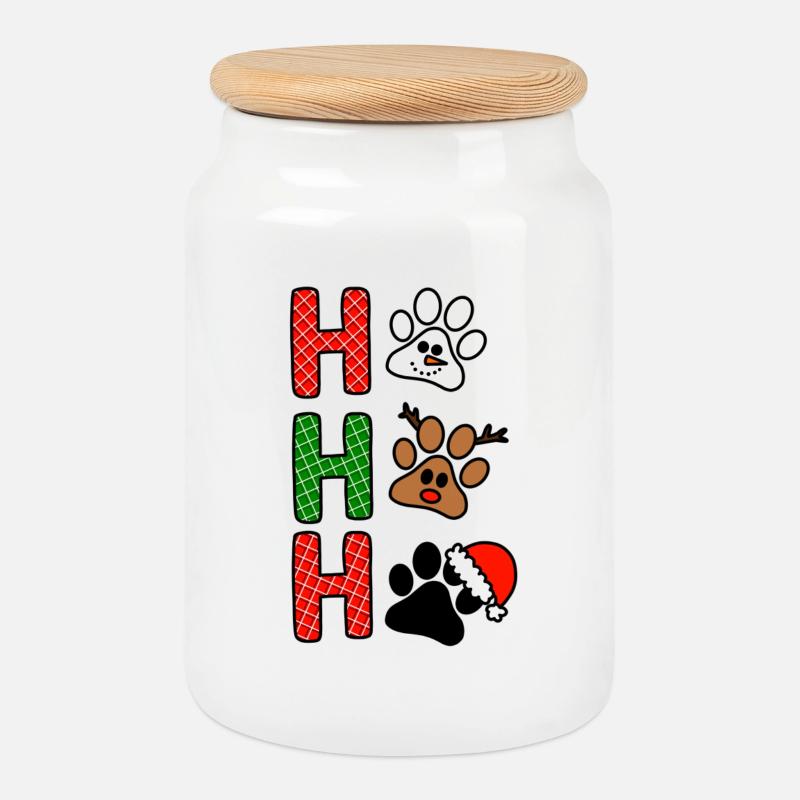 H Christmas Paws Plaid - Cookie Jar with Wooden Lid - white
