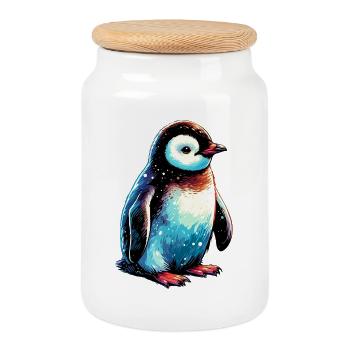Pingouin - Boîte à biscuits avec couvercle en bois - blanc - Devant
