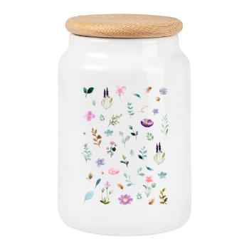 Watercolor Florals on Black - Cookie Jar with Wooden Lid - white - Front