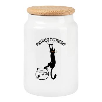 Purrfectement espiègle - Boîte à biscuits avec couvercle en bois - blanc - Devant