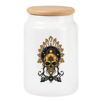 The golden skull and its cosmic secrets. - Cookie Jar with Wooden Lid - white - Front