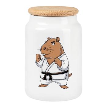 Karaté Hamster en Gi - Boîte à biscuits avec couvercle en bois - blanc - Devant
