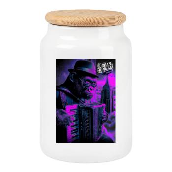 Urban Jungle - Boîte à biscuits avec couvercle en bois - blanc - Devant