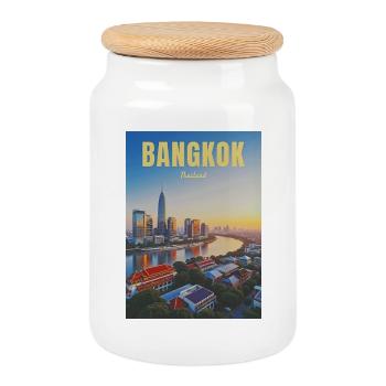 Bangkok, Thaïlande - Boîte à biscuits avec couvercle en bois - blanc - Devant