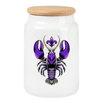Mardi Gras crawfish with fleur-de-lis design - Cookie Jar with Wooden Lid - white - Front