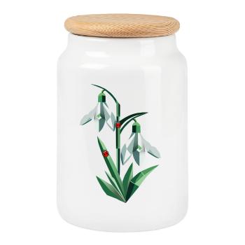 Deux perce-neige avec des coccinelles - Boîte à biscuits avec couvercle en bois - blanc - Devant