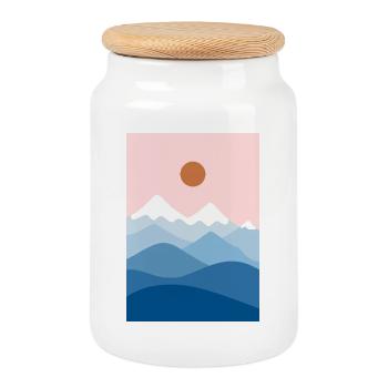 Mountain landscape pink - Cookie Jar with Wooden Lid - white - Front
