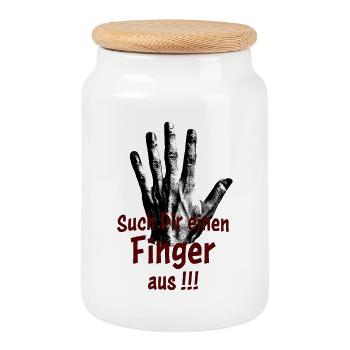 Such Dir einen Finger aus!!! - Keksdose mit Holzdeckel - Weiß - Vorne