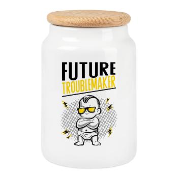 Future Troublemaker Baby Design - Boîte à biscuits avec couvercle en bois - blanc - Devant